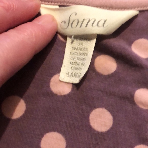 Soma Brand Women's Size Large Purple/Pink Polka Dot Lace Trim Nightgown - Picture 3 of 6